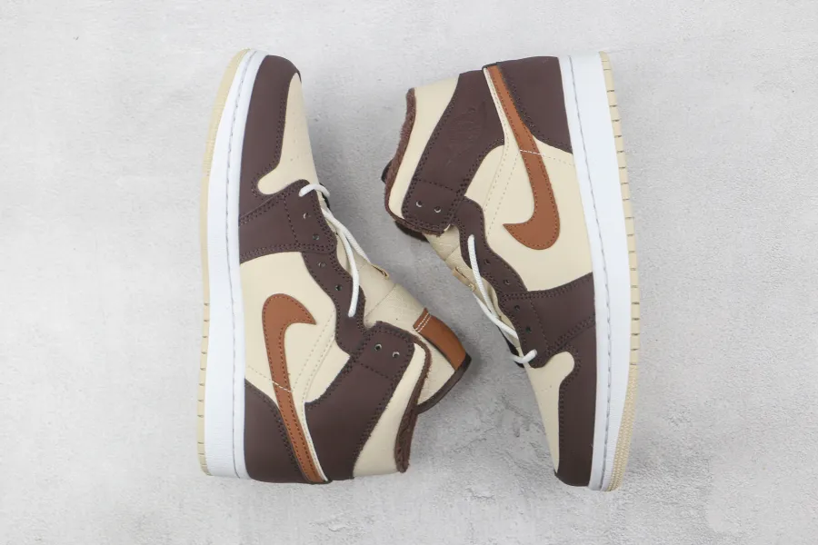 Wmns Air Jordan 1 Mid Se Cream Dark Chocolate 